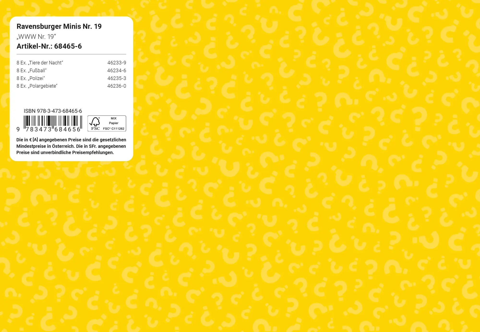 Rückseite: 9783473684656 | Verkaufs-Kassette "Ravensburger Minis 19 - Wieso? Weshalb? Warum?"