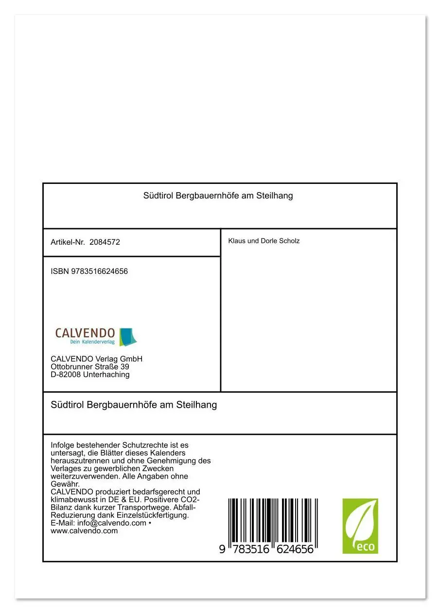 Bild: 9783516624656 | Südtirol Bergbauernhöfe am Steilhang (Tischkalender 2026 DIN A5...