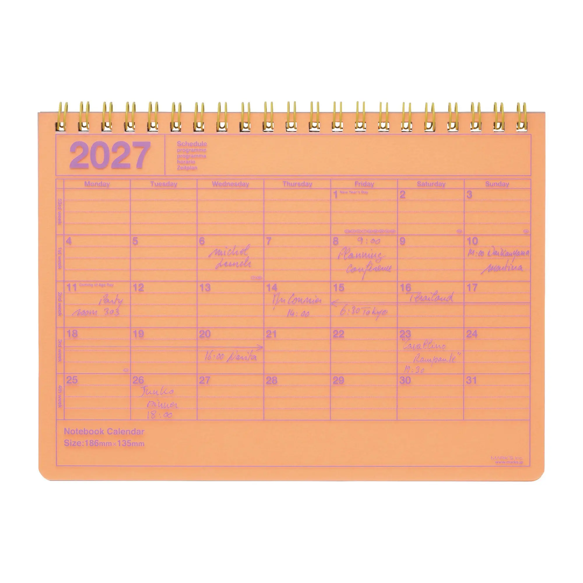 Cover: 4550045164756 | MARK'S 2027 Notebook Calendar S // Neon Orange | MARK'S Inc. | 2027