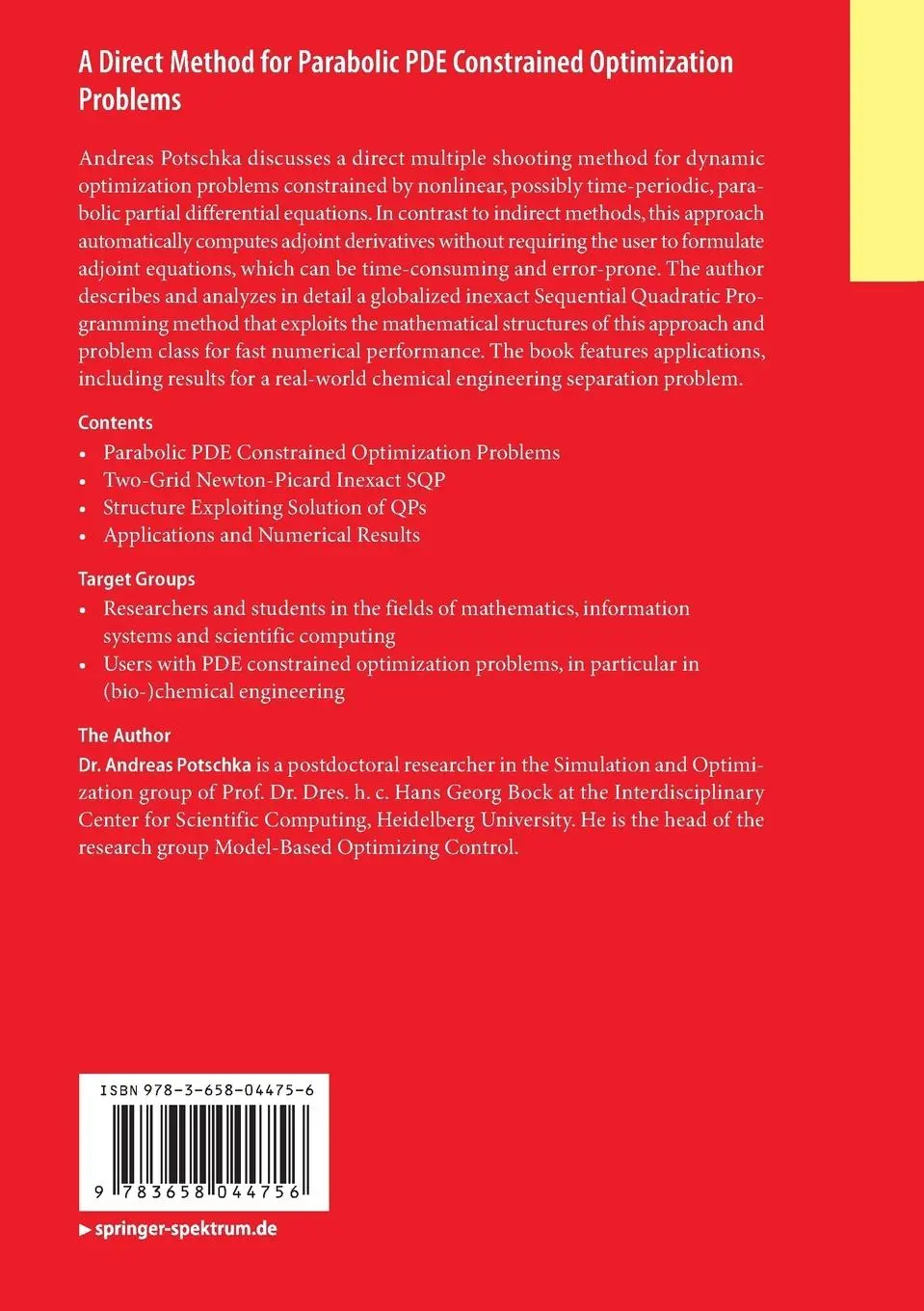 Rückseite: 9783658044756 | A Direct Method for Parabolic PDE Constrained Optimization Problems