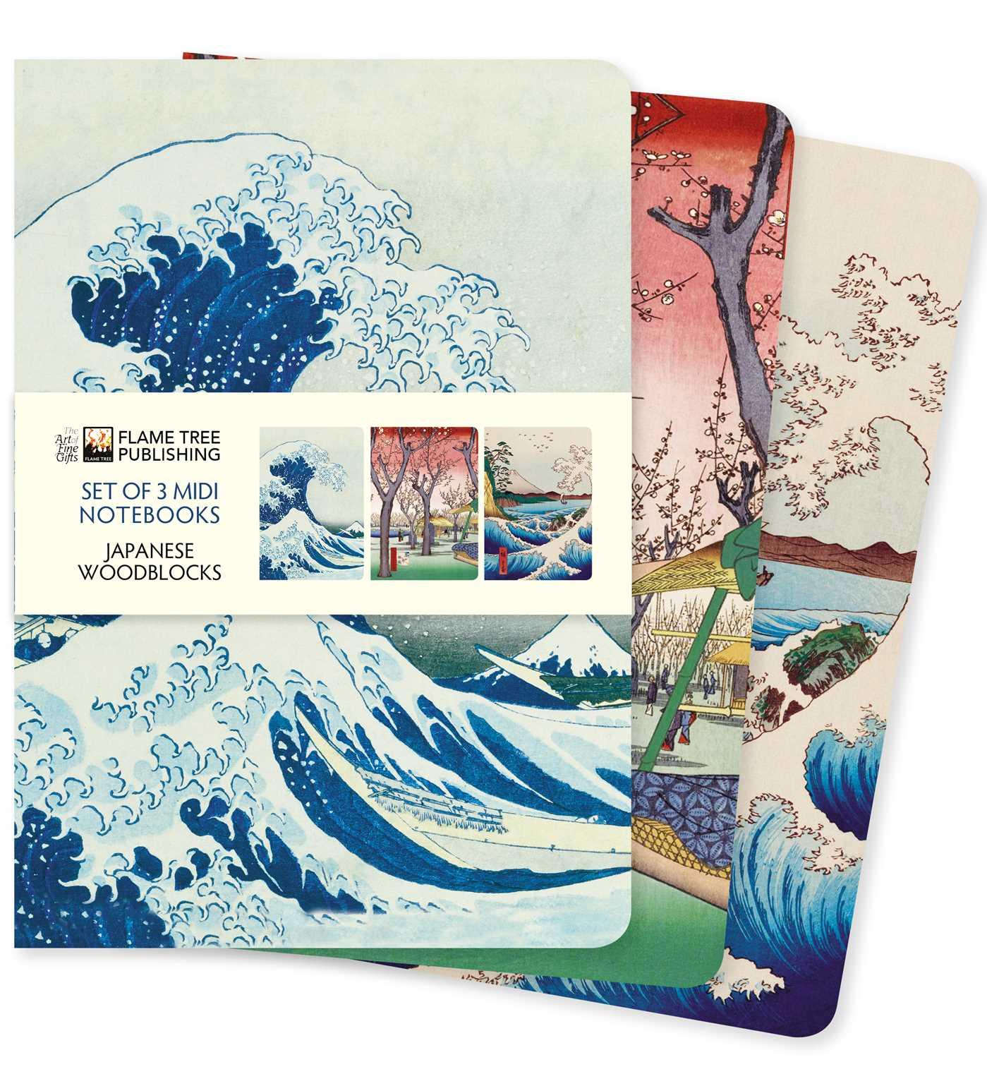 Cover: 9781839644856 | Japanese Woodblocks Set of 3 MIDI Notebooks | Flame Tree Publishing