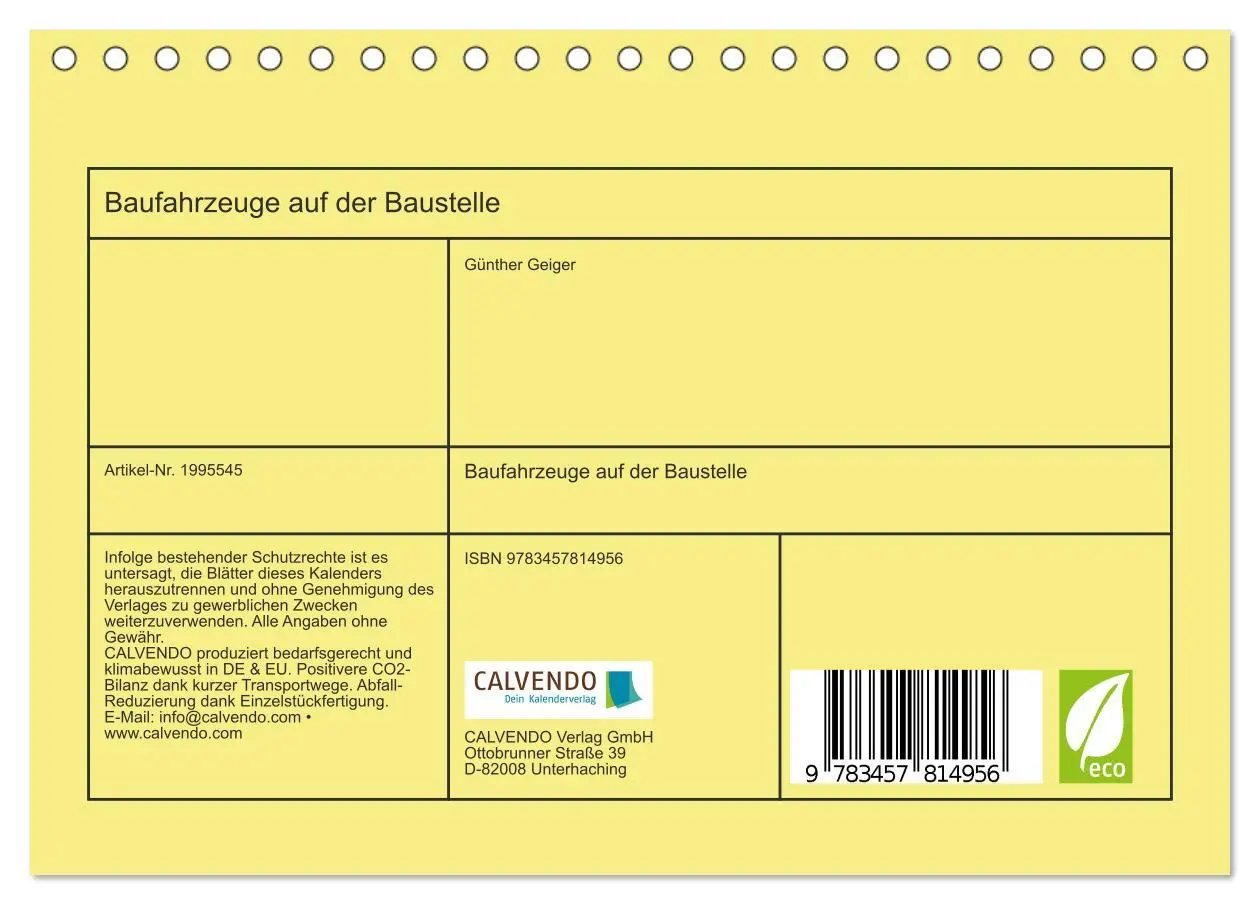 Bild: 9783457814956 | Baufahrzeuge auf der Baustelle (Tischkalender 2026 DIN A5 quer),...