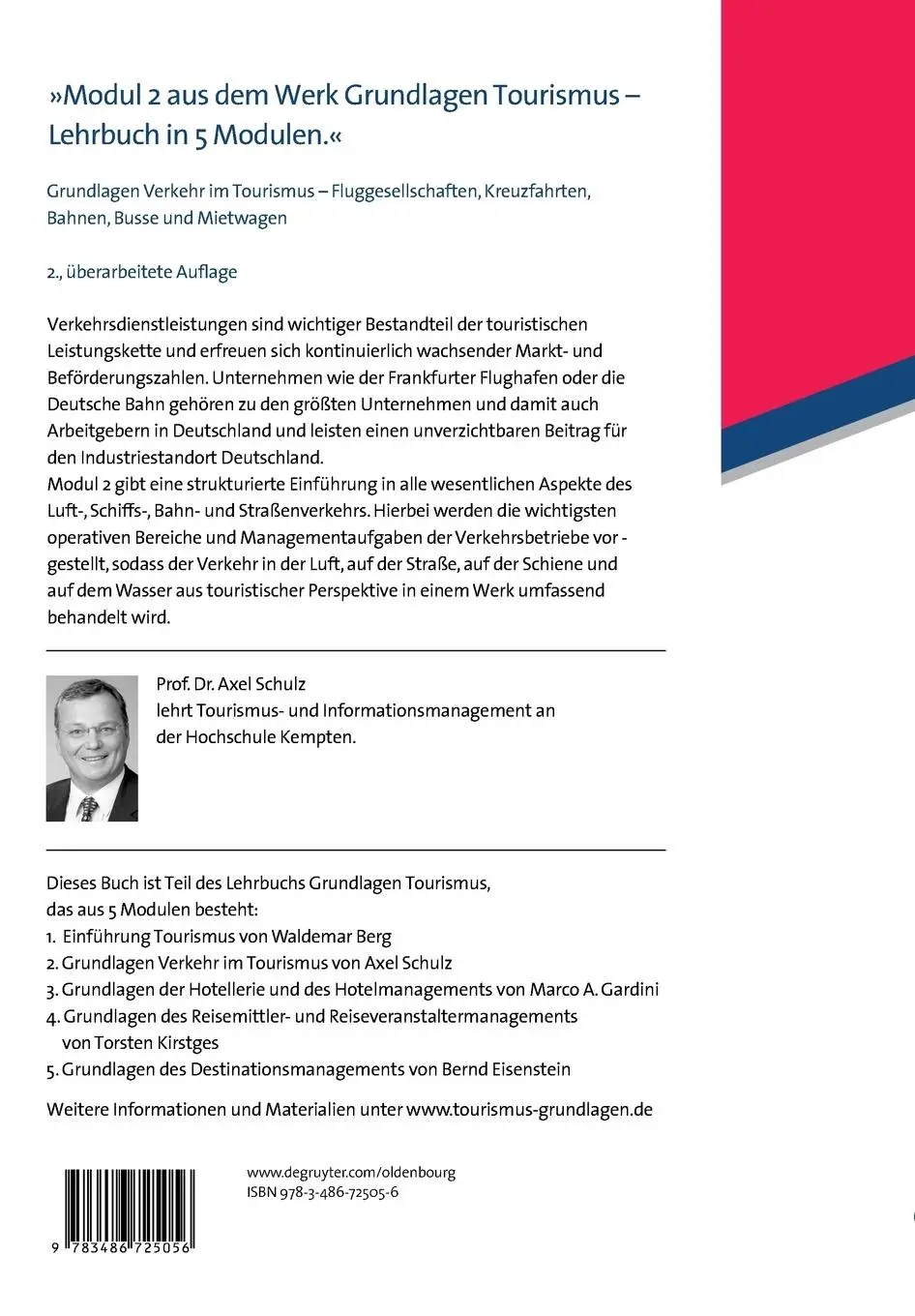 Rückseite: 9783486725056 | Grundlagen Verkehr im Tourismus | Axel Schulz | Taschenbuch | VIII