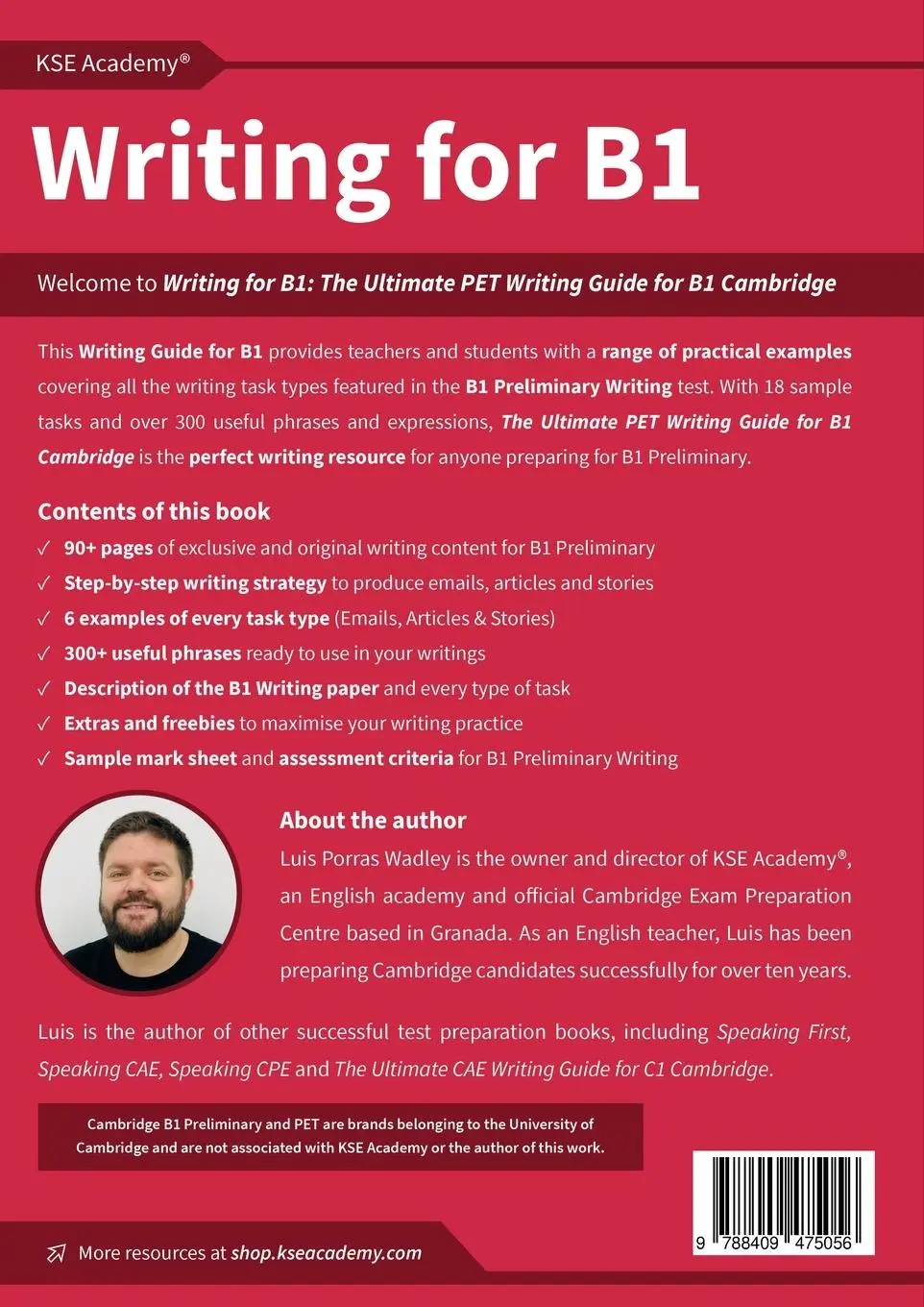 Rückseite: 9788409475056 | Writing B1 | The Ultimate PET Writing Guide for B1 Cambridge | Wadley