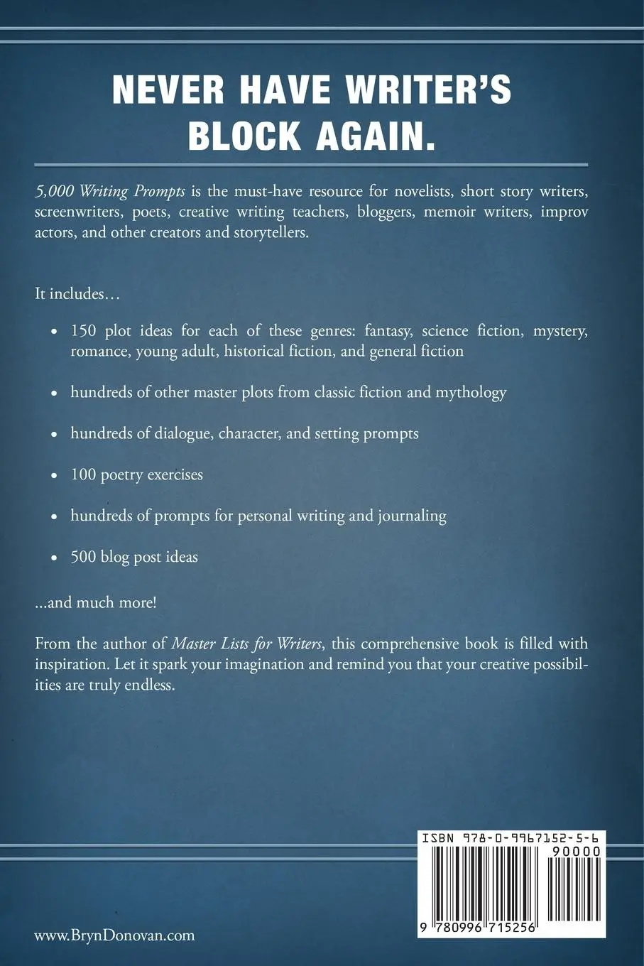 Rückseite: 9780996715256 | 5,000 WRITING PROMPTS | Bryn Donovan | Taschenbuch | Englisch | 2019