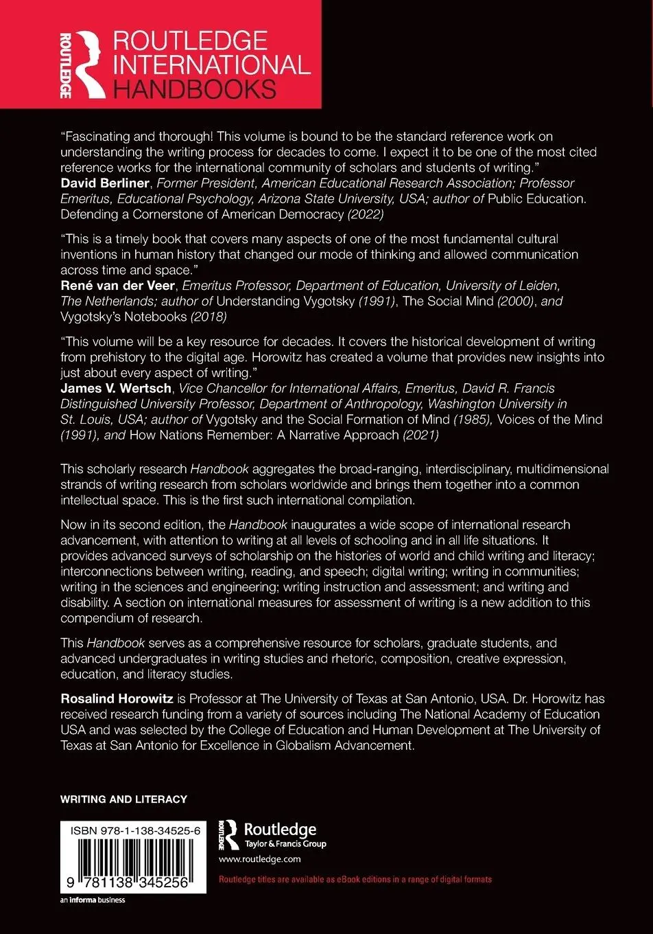 Rückseite: 9781138345256 | The Routledge International Handbook of Research on Writing | Horowitz