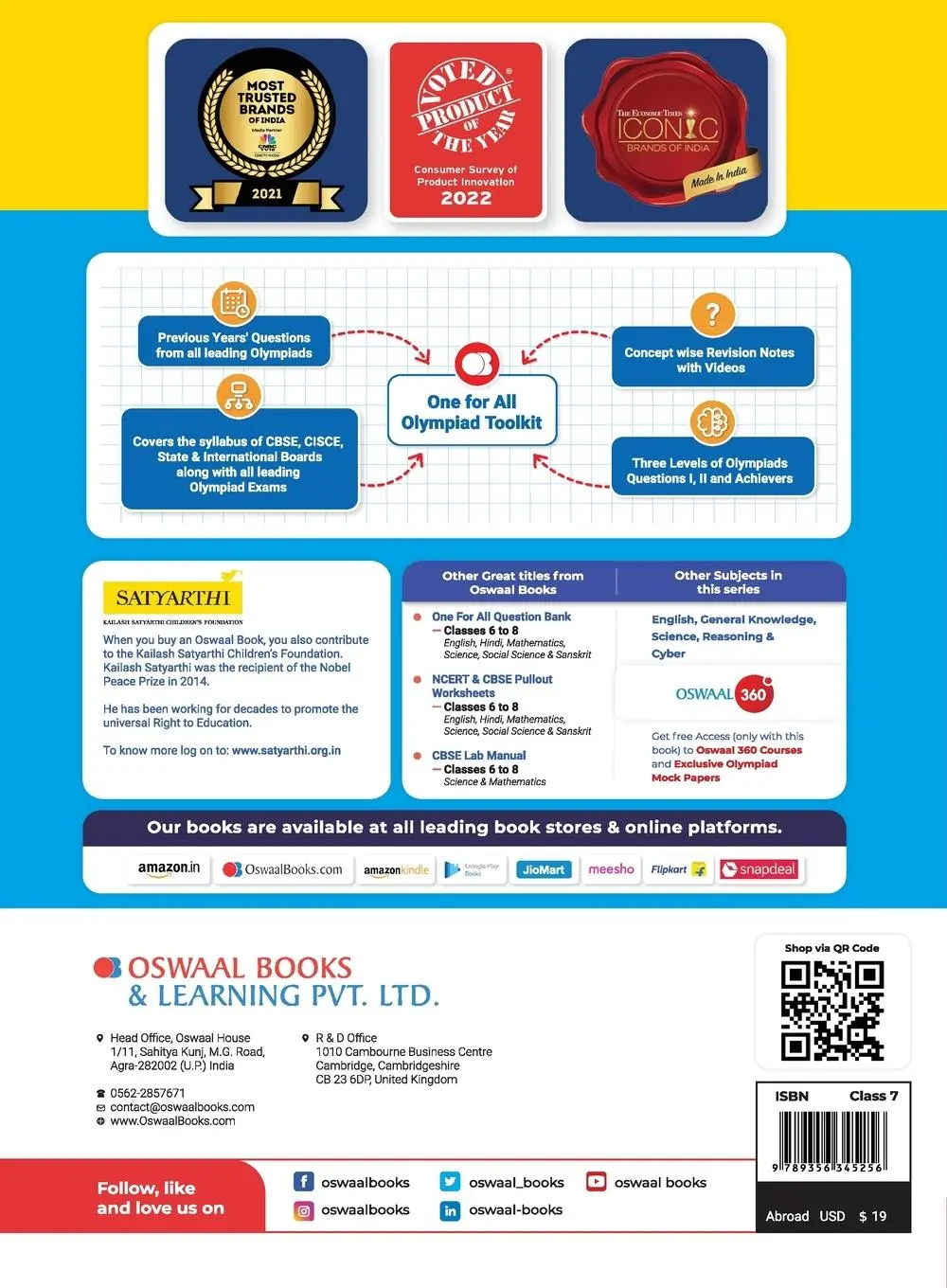 Rückseite: 9789356345256 | Oswaal One For All Olympiad Previous Years' Solved Papers, Class-7...