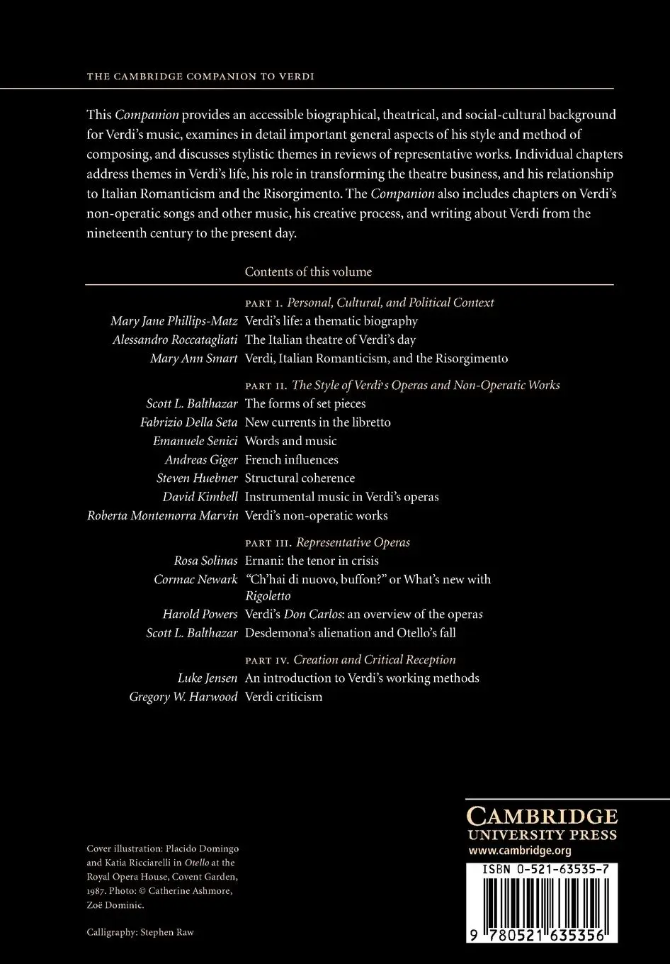 Rückseite: 9780521635356 | The Cambridge Companion to Verdi | Scott Balthazar (u. a.) | Buch