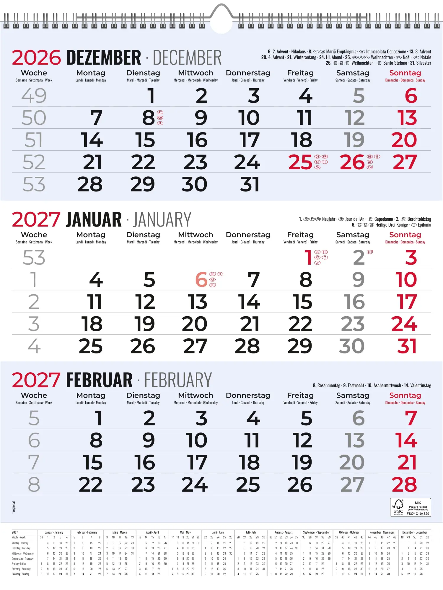 Cover: 4069095015456 | 3-Monatsplaner Triplan Comfort blau 2027 | KG | Kalender | 14 S.