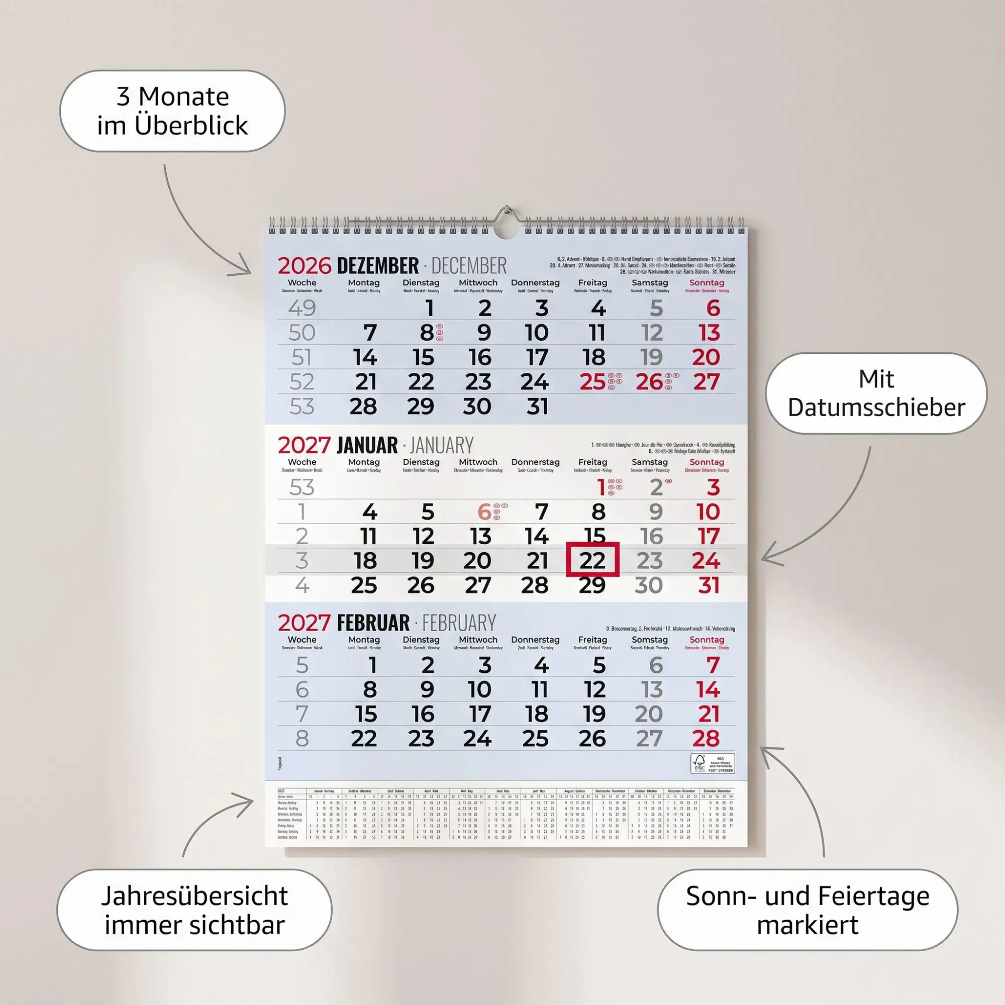 Bild: 4069095015456 | 3-Monatsplaner Triplan Comfort blau 2027 | KG | Kalender | 14 S.