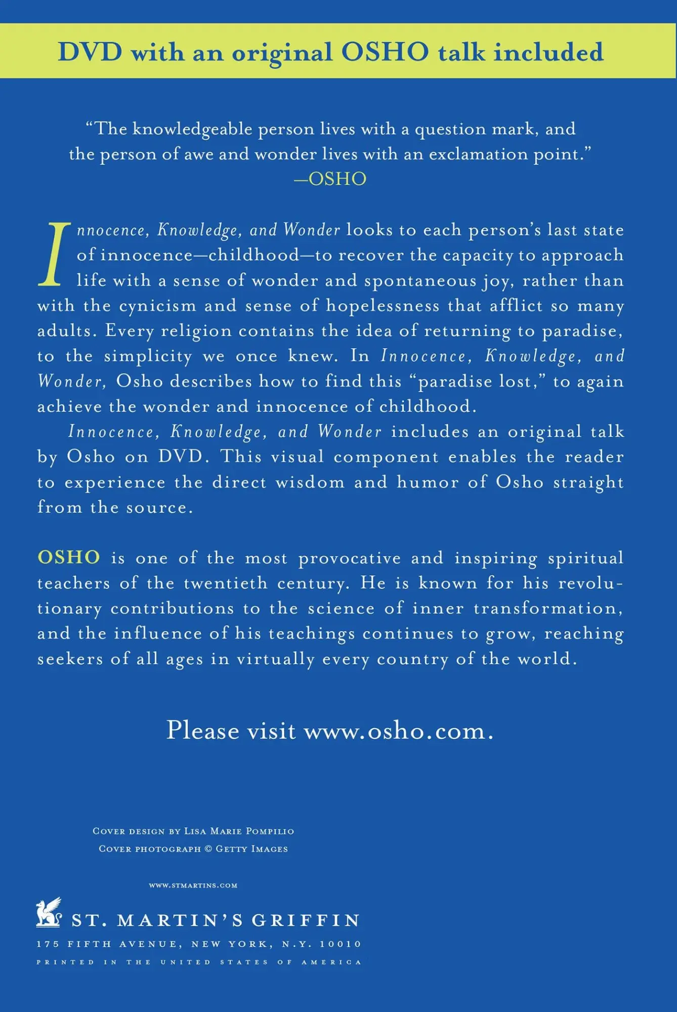 Rückseite: 9780312595456 | INNOCENCE, KNOWLEDGE, AND WONDER | Osho | Taschenbuch | Paperback