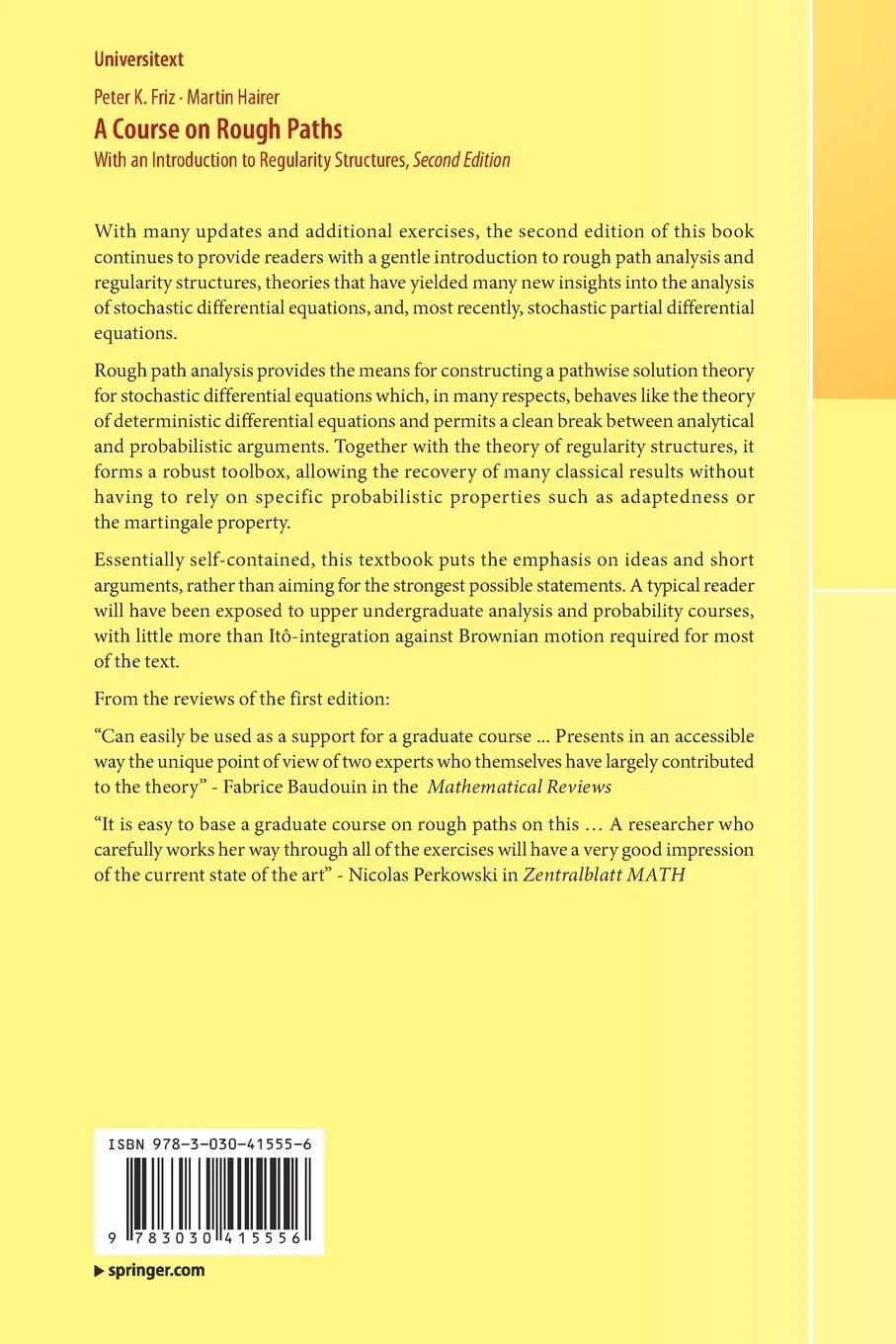 Rückseite: 9783030415556 | A Course on Rough Paths | Martin Hairer (u. a.) | Taschenbuch | xvi