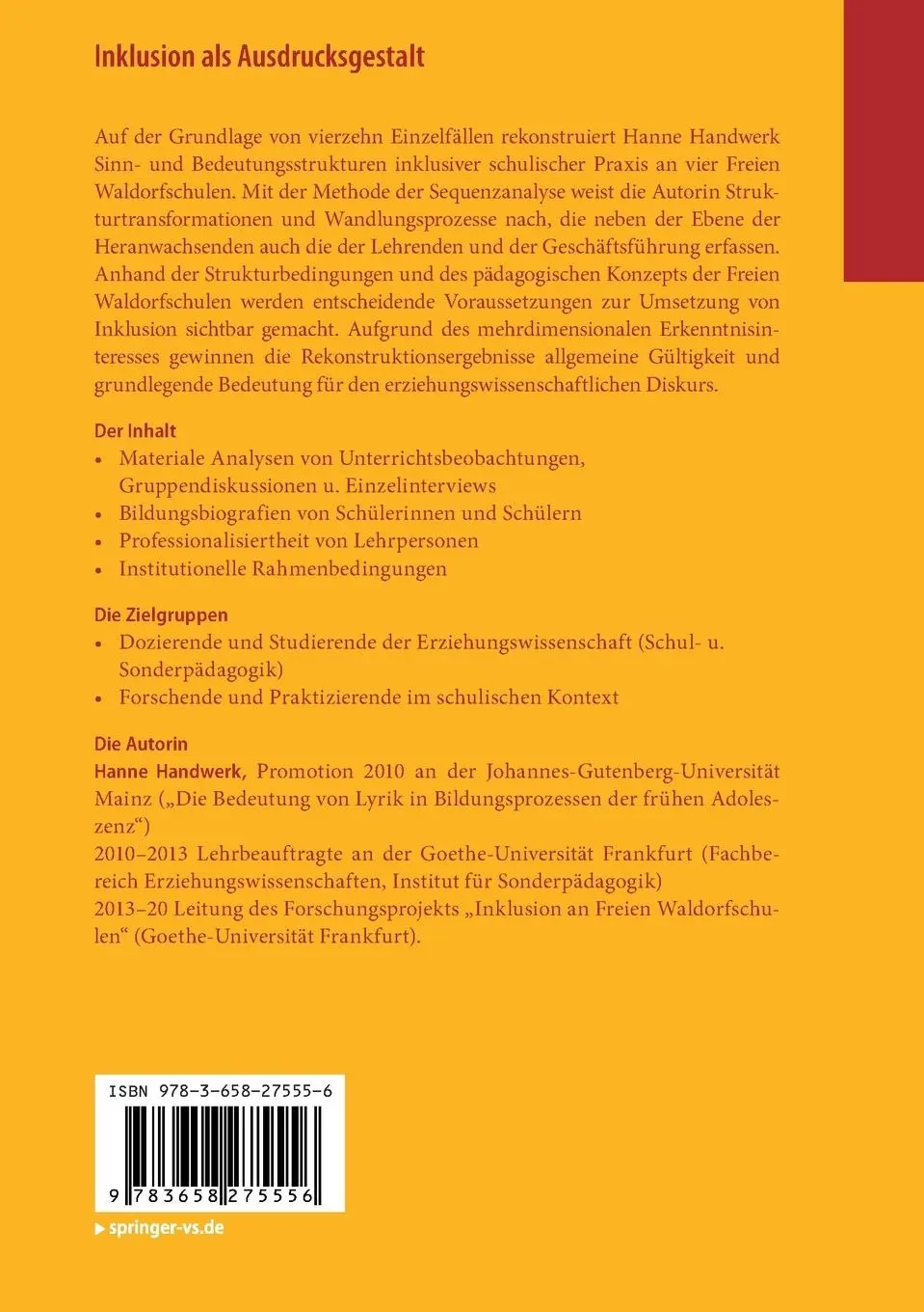 Rückseite: 9783658275556 | Inklusion als Ausdrucksgestalt | Hanne Handwerk | Taschenbuch | xv