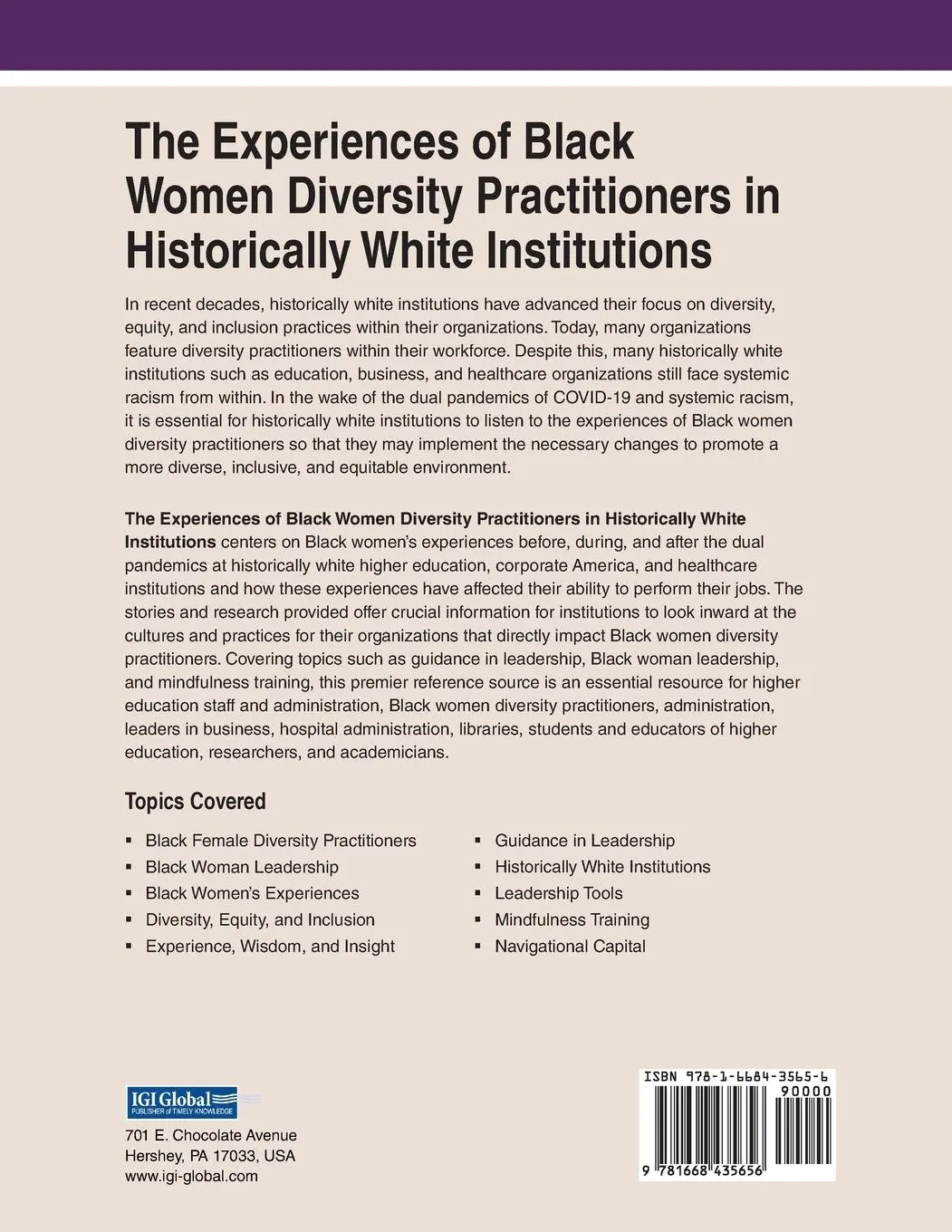 Rückseite: 9781668435656 | The Experiences of Black Women Diversity Practitioners in...