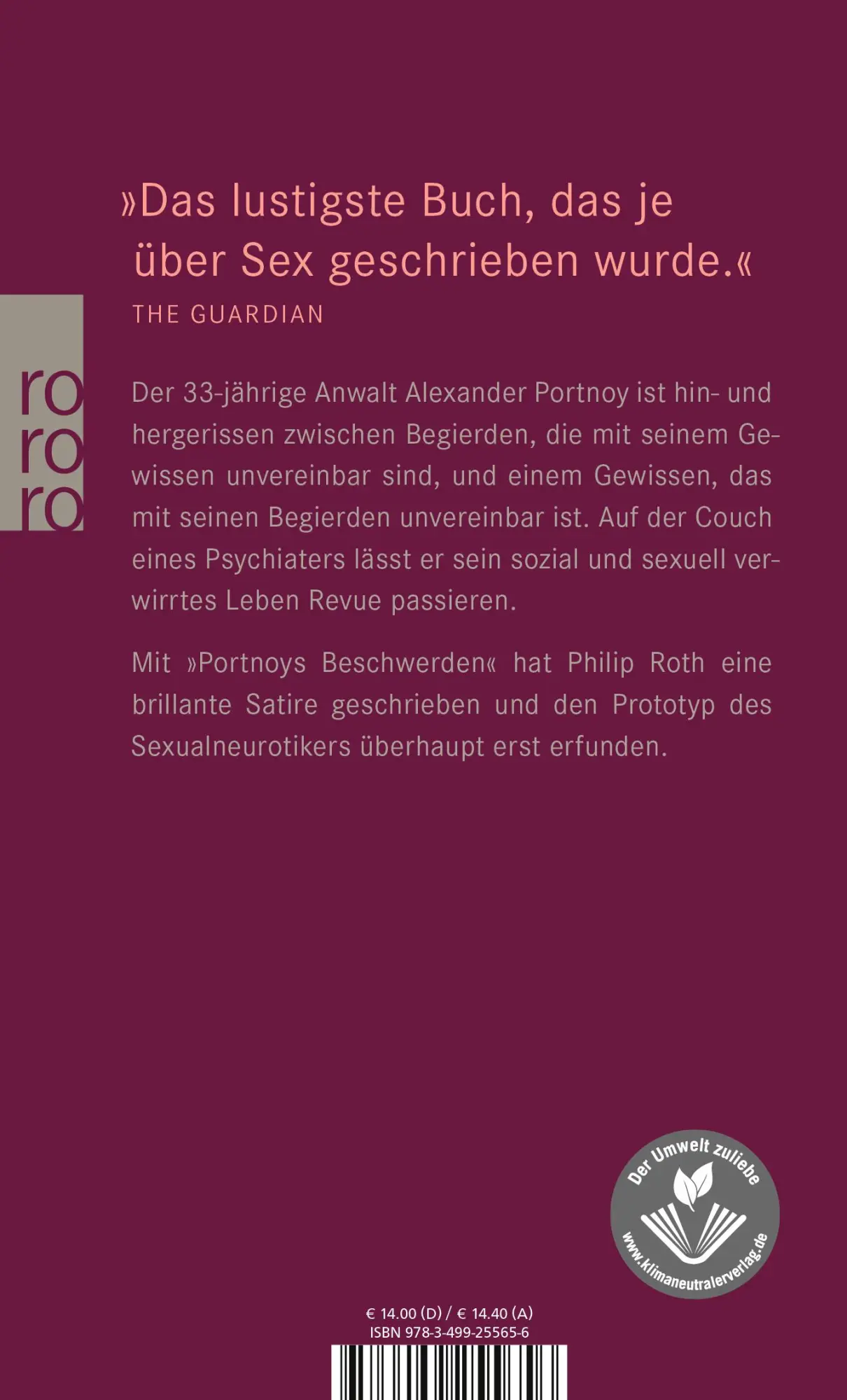 Rückseite: 9783499255656 | Portnoys Beschwerden | Philip Roth | Taschenbuch | 286 S. | Deutsch