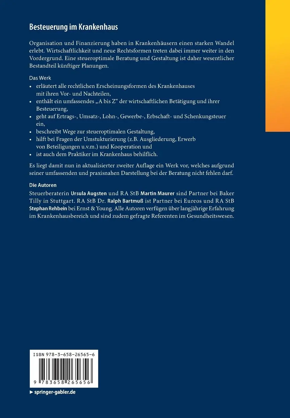 Rückseite: 9783658265656 | Besteuerung im Krankenhaus | Ursula Augsten (u. a.) | Taschenbuch | xi