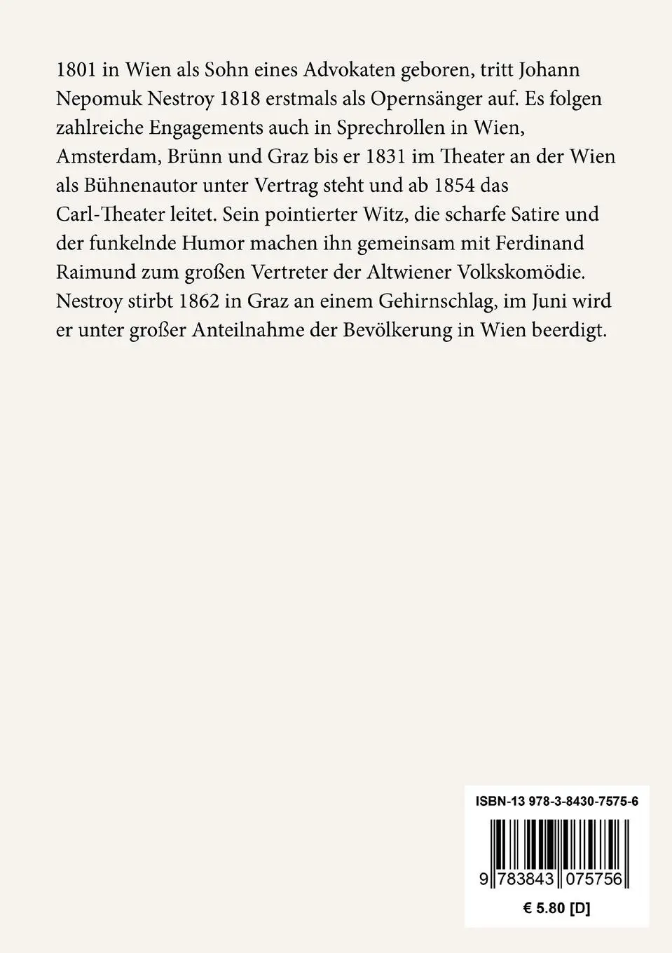 Rückseite: 9783843075756 | Der böse Geist Lumpazivagabundus oder Das liederliche Kleeblatt | Buch