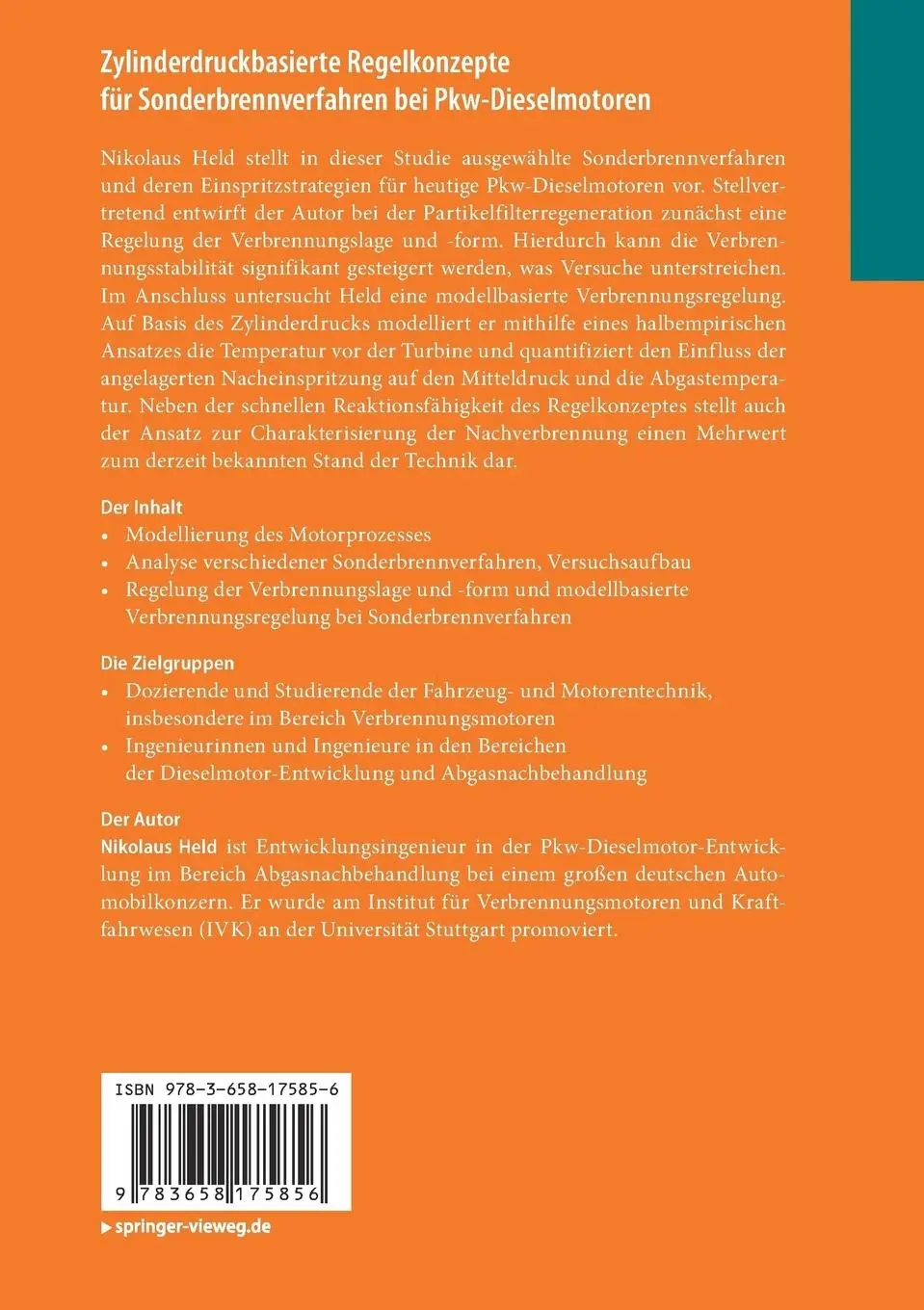 Rückseite: 9783658175856 | Zylinderdruckbasierte Regelkonzepte für Sonderbrennverfahren bei...