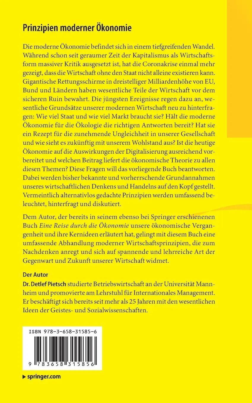 Rückseite: 9783658315856 | Prinzipien moderner Ökonomie | Ökologisch, ethisch, digital | Pietsch