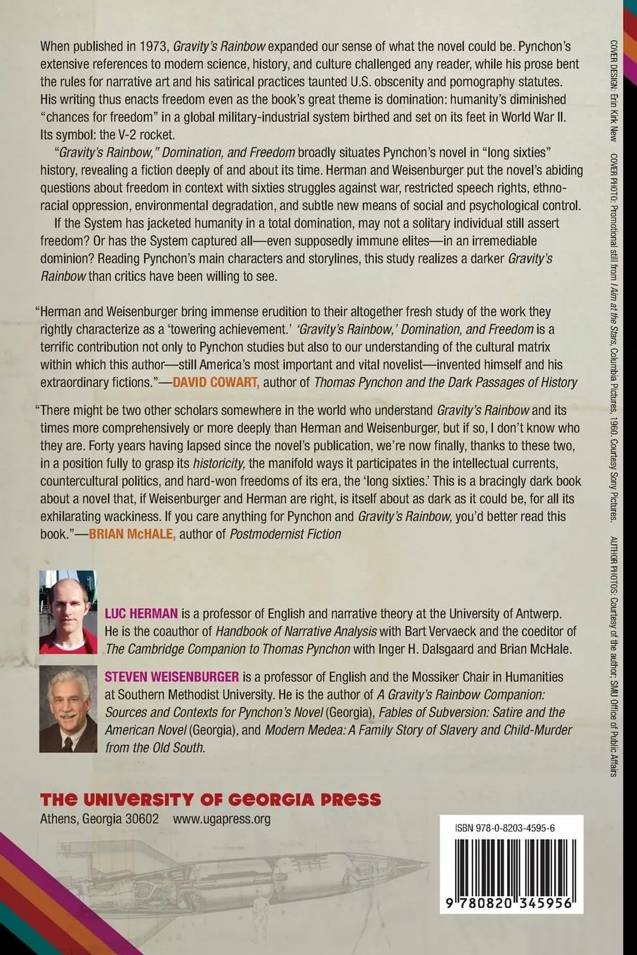 Rückseite: 9780820345956 | Gravity's Rainbow, Domination, and Freedom | Luc Herman (u. a.) | Buch