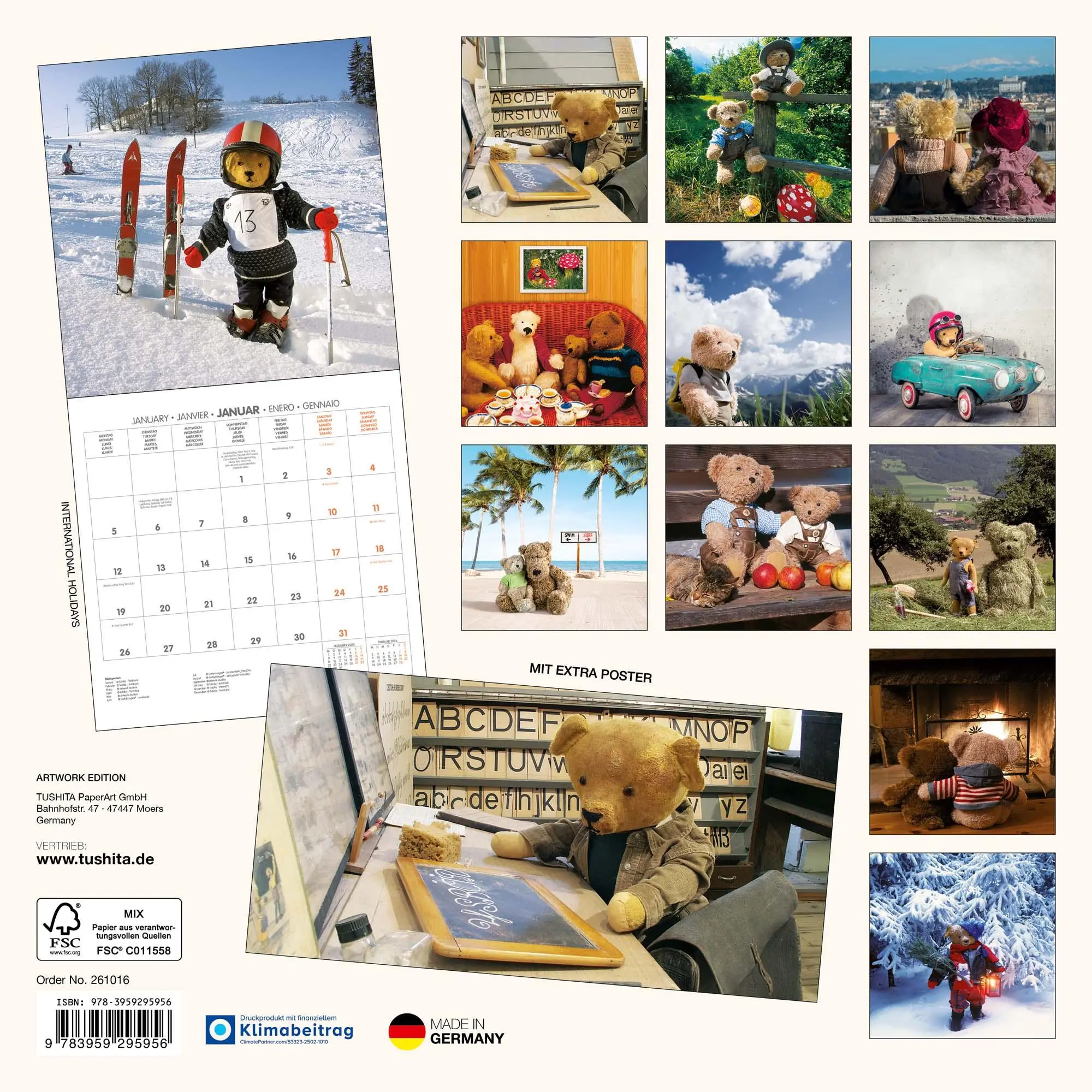Rückseite: 9783959295956 | Teddys Welt/Teddy's World 2026 | Kalender 2026 | Kalender | 28 S.