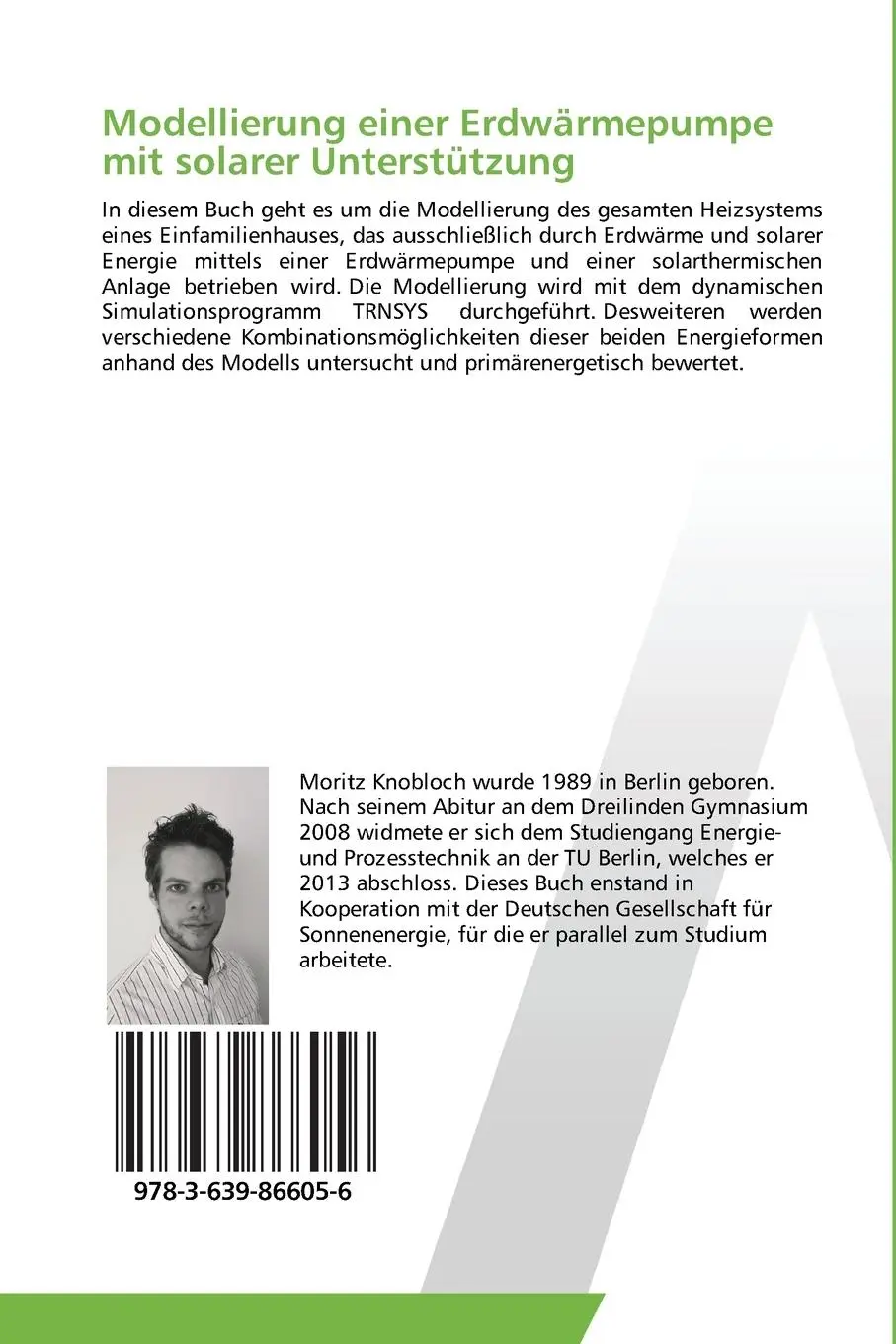 Rückseite: 9783639866056 | Modellierung einer Erdwärmepumpe mit solarer Unterstützung | Knobloch