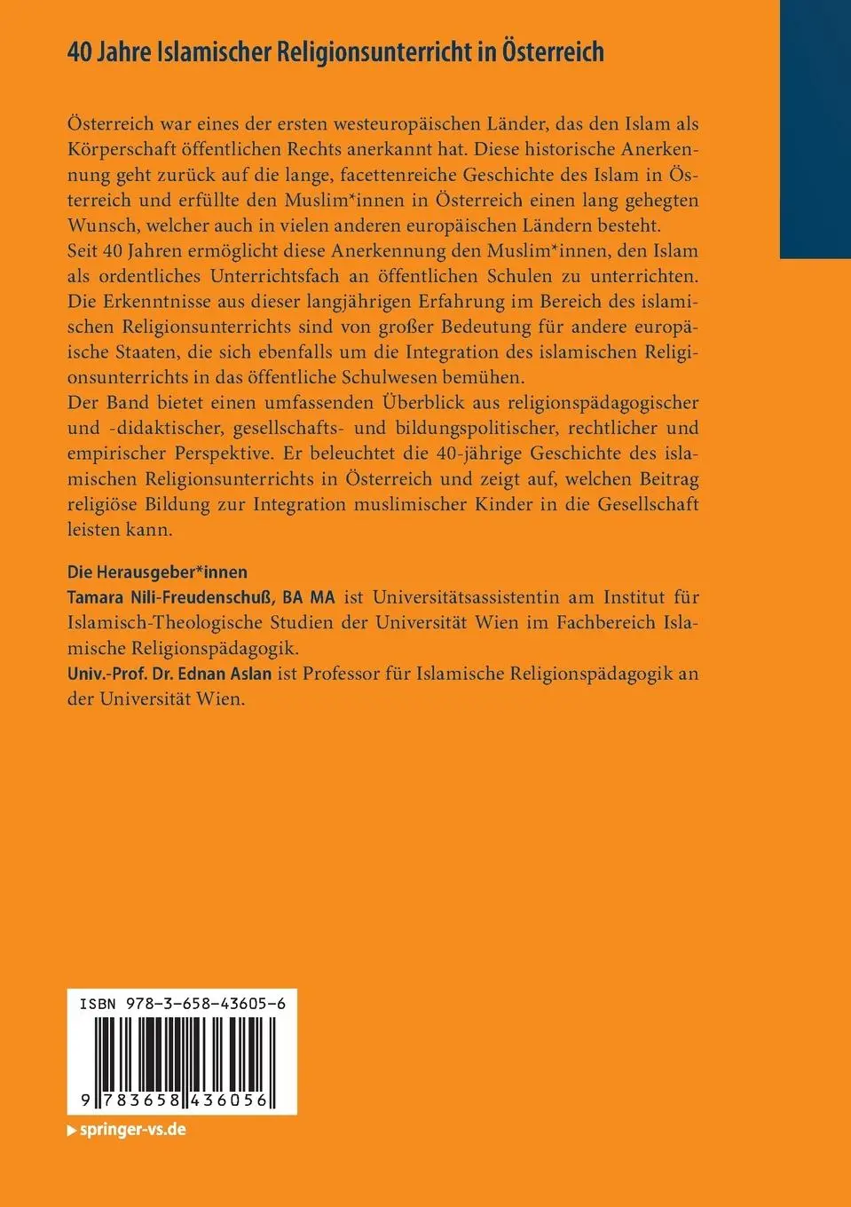 Rückseite: 9783658436056 | 40 Jahre Islamischer Religionsunterricht in Österreich | Aslan (u. a.)