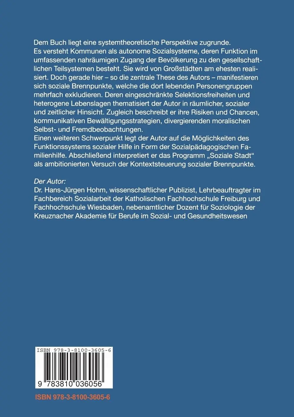 Rückseite: 9783810036056 | Urbane soziale Brennpunkte, Exklusion und soziale Hilfe | Hohm | Buch