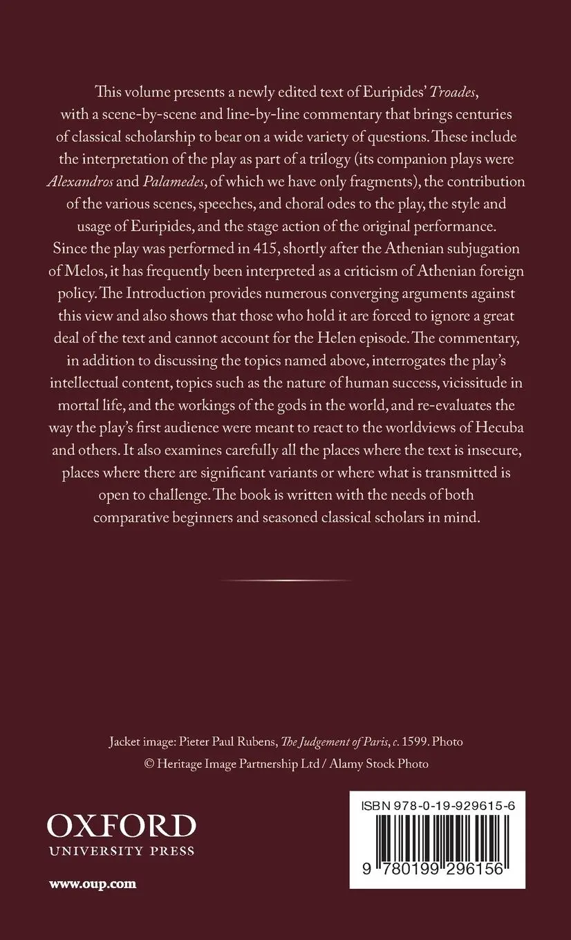 Rückseite: 9780199296156 | Euripides | Troades: Edited with Introduction and Commentary | Kovacs
