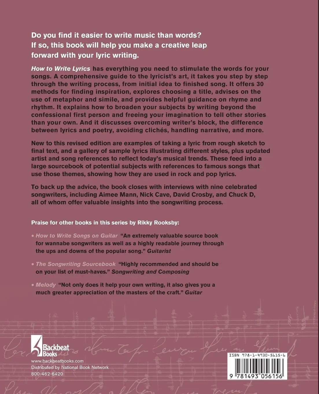 Rückseite: 9781493056156 | How to Write Lyrics | Better Words for Your Songs | Rikky Rooksby