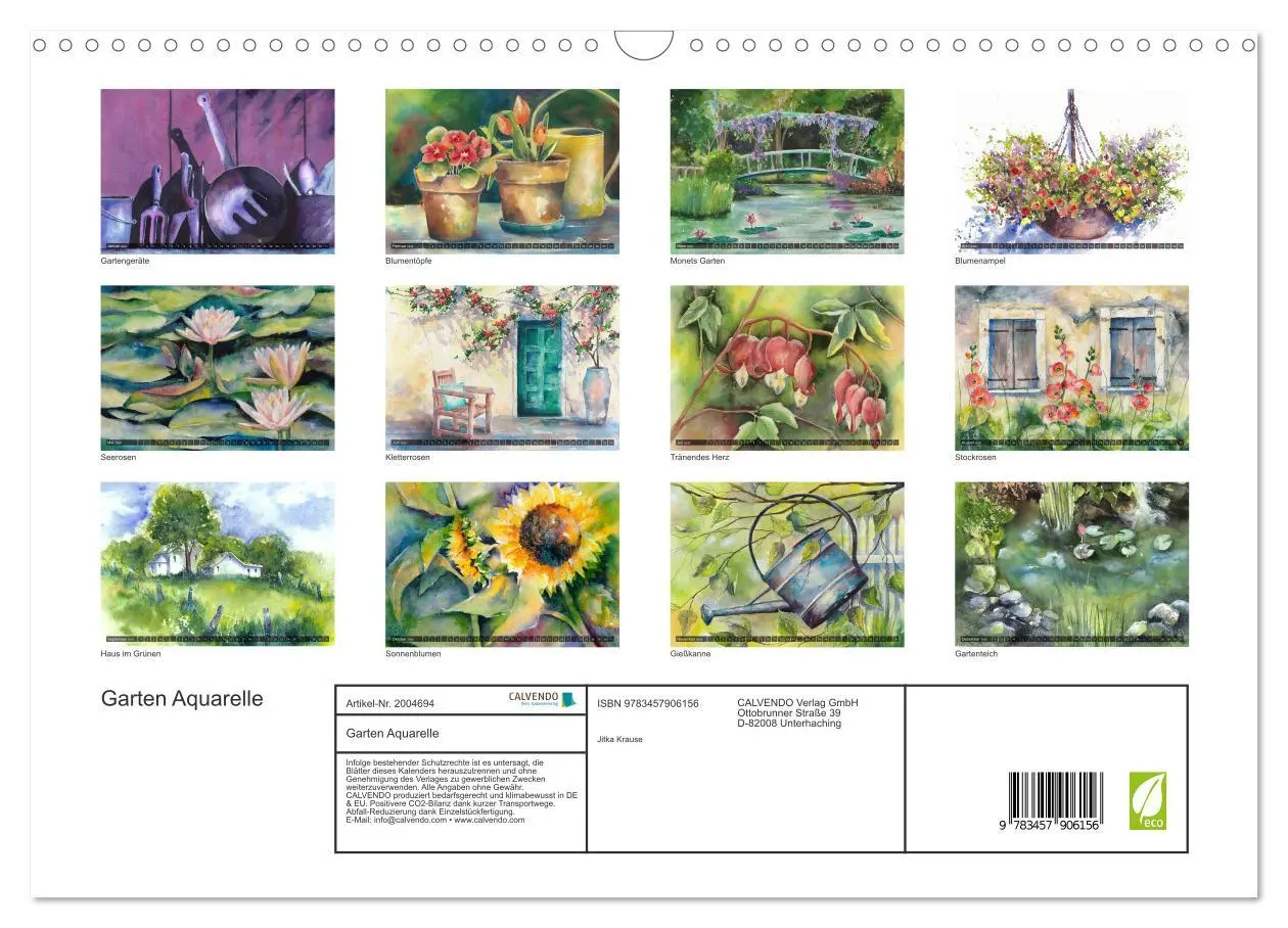 Bild: 9783457906156 | Garten Aquarelle (Wandkalender 2026 DIN A3 quer), CALVENDO...