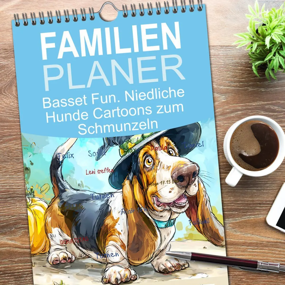 Bild: 9783516606256 | Familienplaner 2026 - Basset Fun. Niedliche Hunde Cartoons zum...