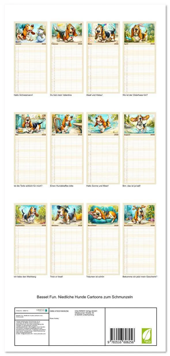 Bild: 9783516606256 | Familienplaner 2026 - Basset Fun. Niedliche Hunde Cartoons zum...