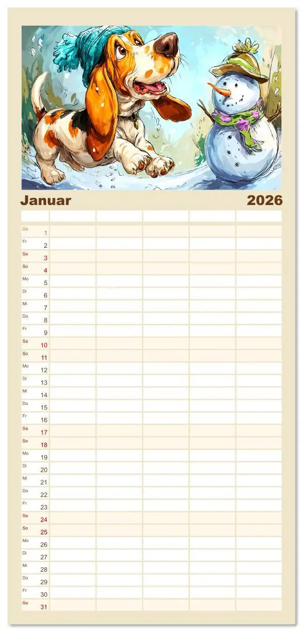 Bild: 9783516606256 | Familienplaner 2026 - Basset Fun. Niedliche Hunde Cartoons zum...