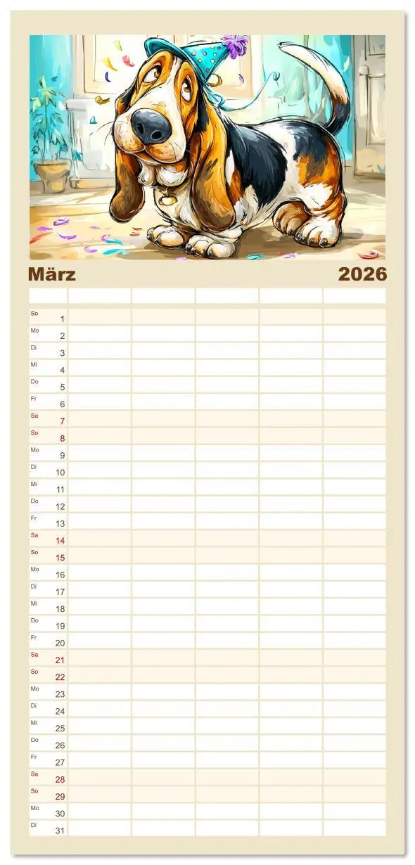 Bild: 9783516606256 | Familienplaner 2026 - Basset Fun. Niedliche Hunde Cartoons zum...