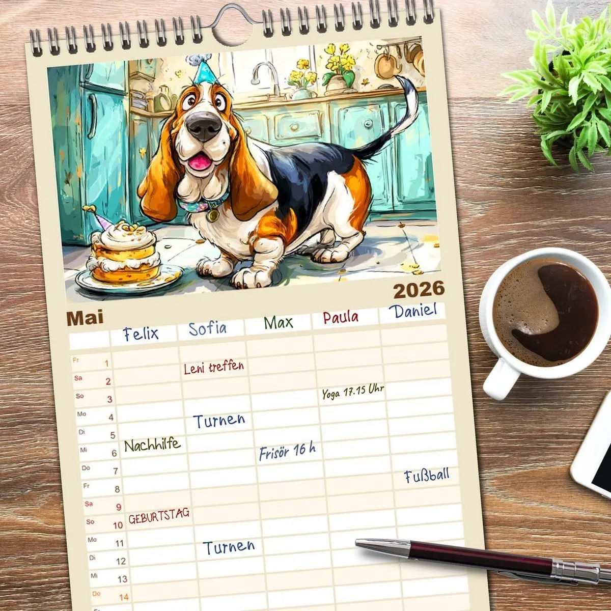 Bild: 9783516606256 | Familienplaner 2026 - Basset Fun. Niedliche Hunde Cartoons zum...