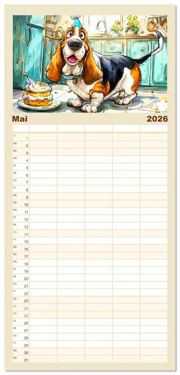 Bild: 9783516606256 | Familienplaner 2026 - Basset Fun. Niedliche Hunde Cartoons zum...