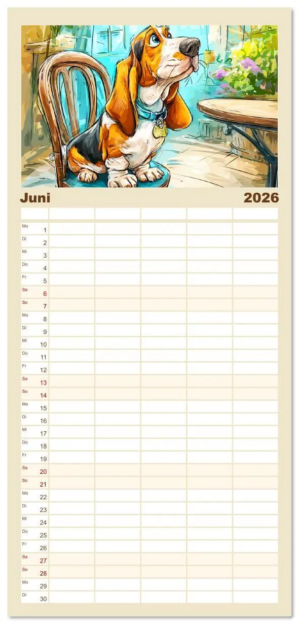 Bild: 9783516606256 | Familienplaner 2026 - Basset Fun. Niedliche Hunde Cartoons zum...