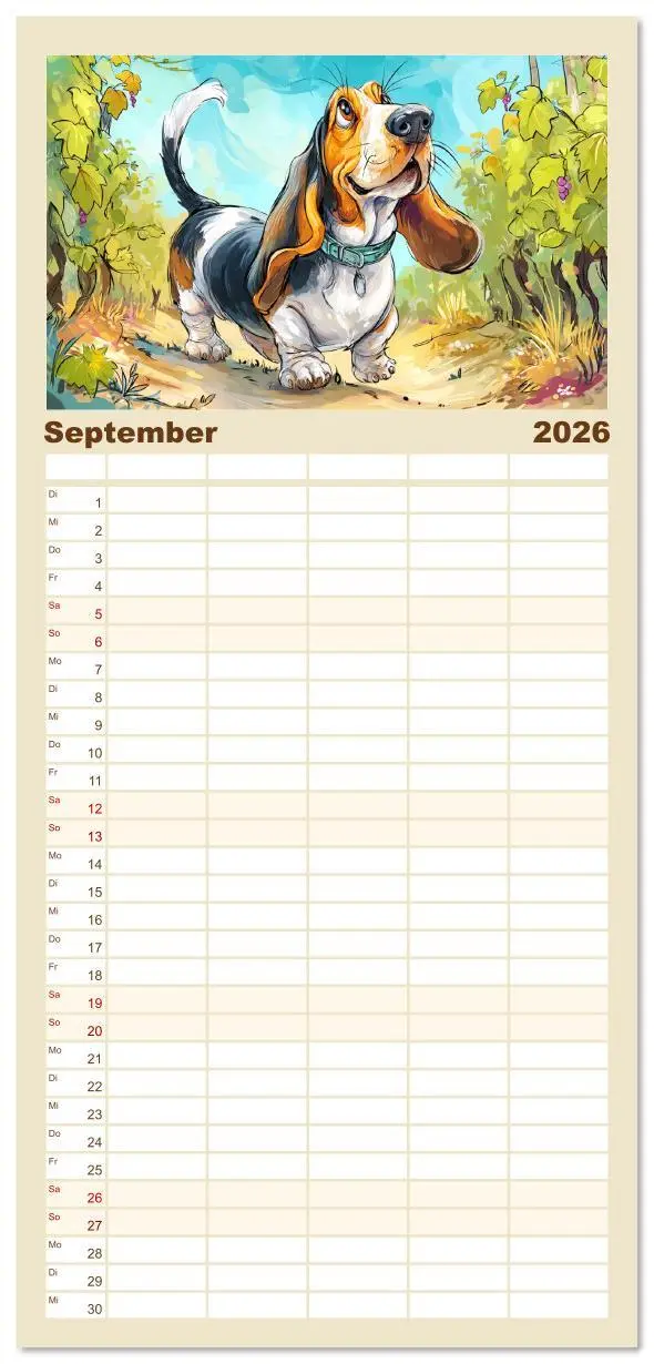 Bild: 9783516606256 | Familienplaner 2026 - Basset Fun. Niedliche Hunde Cartoons zum...