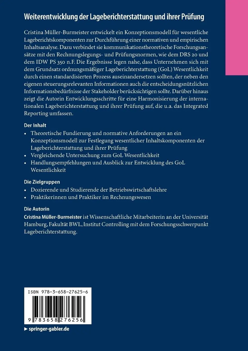 Rückseite: 9783658276256 | Weiterentwicklung der Lageberichterstattung und ihrer Prüfung | Buch