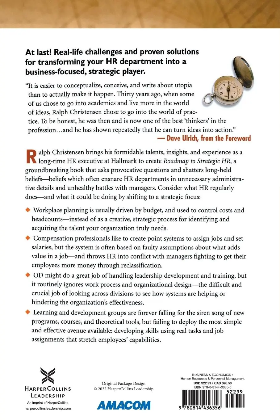 Rückseite: 9780814436356 | The Roadmap to Strategic HR | Ralph Christensen | Taschenbuch | 2005