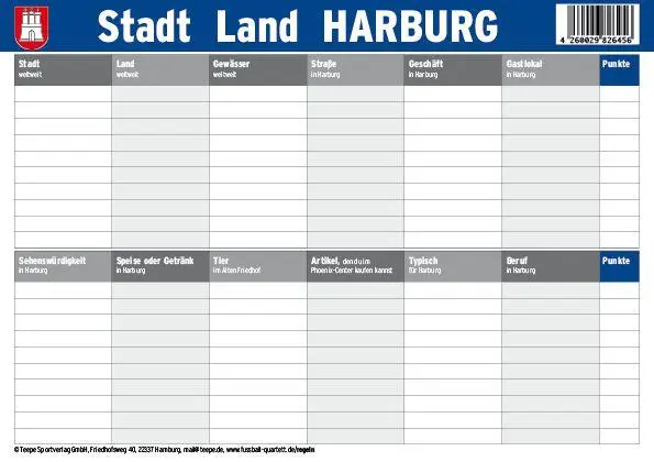 Cover: 4260029826456 | Hamburg: Stadt Land Harburg | 30 Minuten, 2-6 Spieler | Spiel | SLHAR