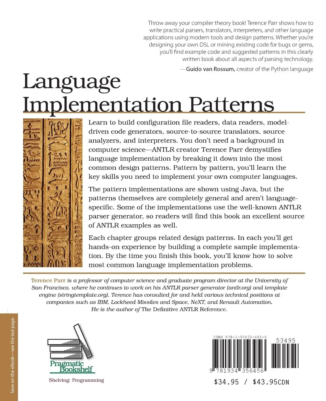 Rückseite: 9781934356456 | Language Implementation Patterns | Terence Parr | Taschenbuch | 374 S.