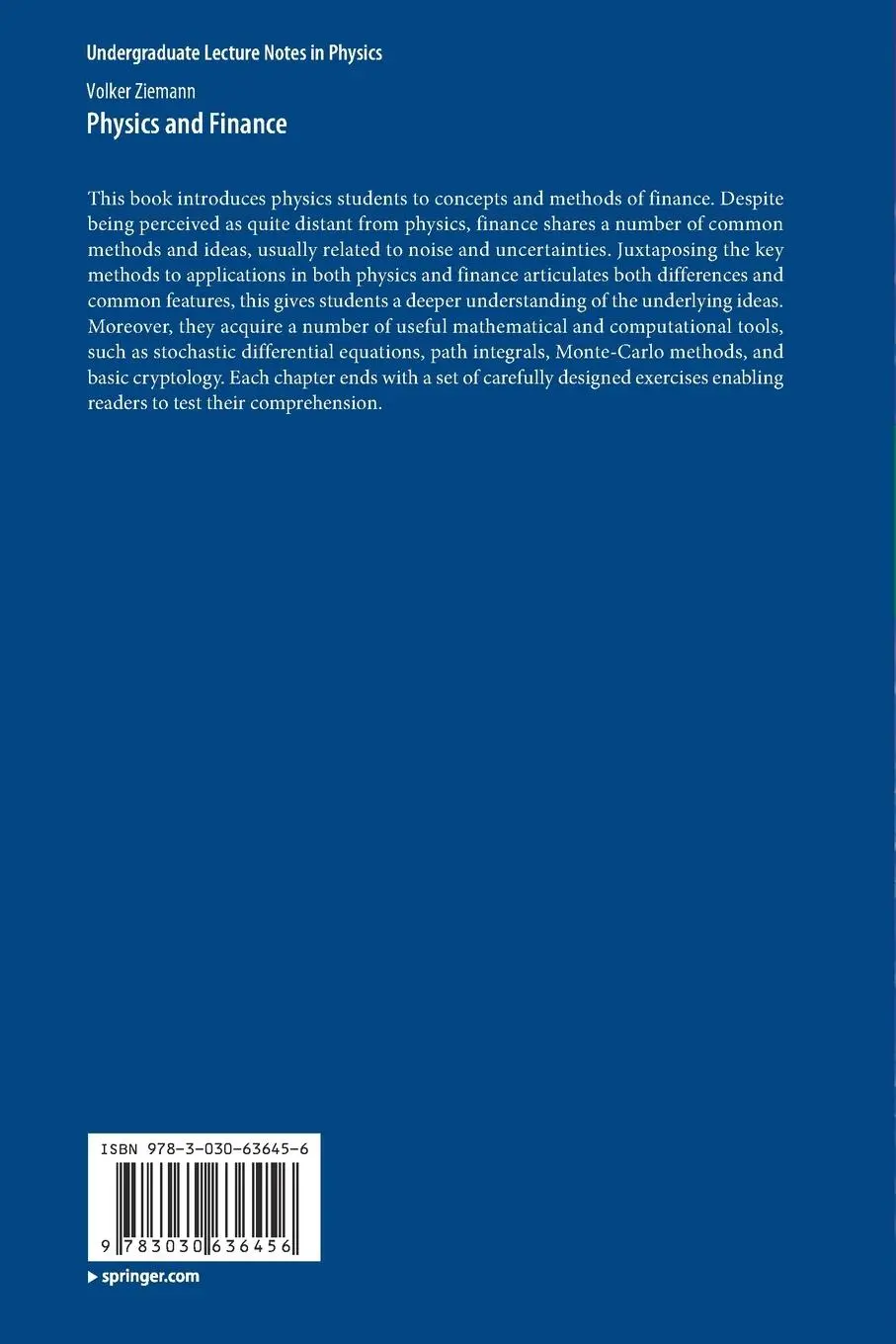 Rückseite: 9783030636456 | Physics and Finance | Volker Ziemann | Taschenbuch | x | Englisch