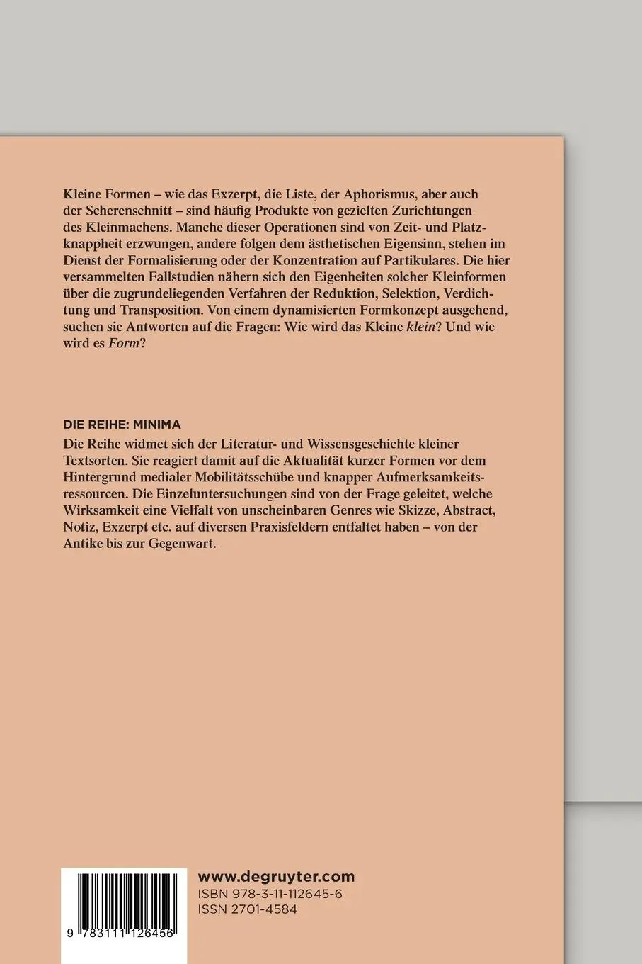 Rückseite: 9783111126456 | Verkleinerung | Epistemologie und Literaturgeschichte kleiner Formen