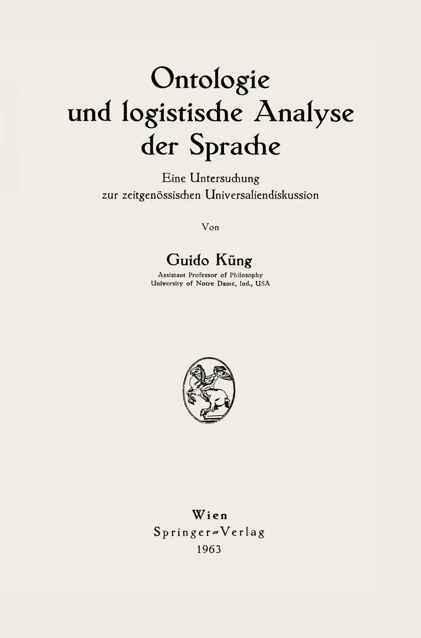 Cover: 9783211806456 | Ontologie und logistische Analyse der Sprache | Guido Küng | Buch | vi