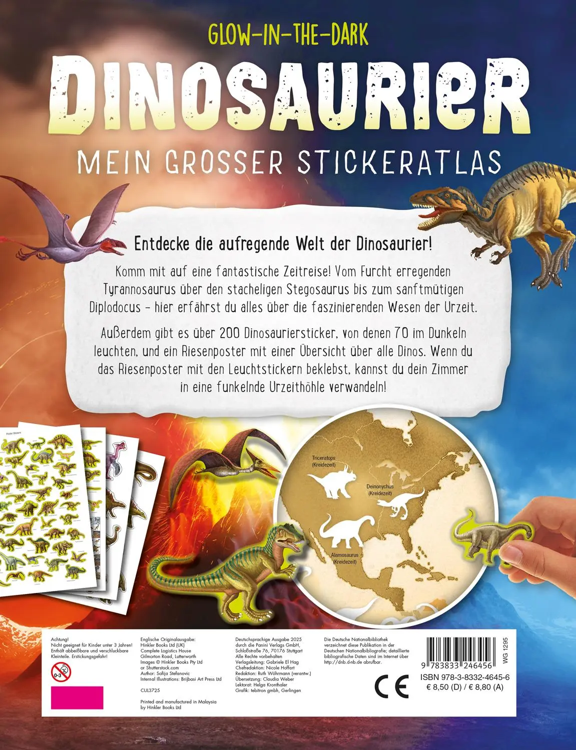 Rückseite: 9783833246456 | Glow-in-the-Dark Dinosaurier: Mein großer Stickeratlas | Stefanovic