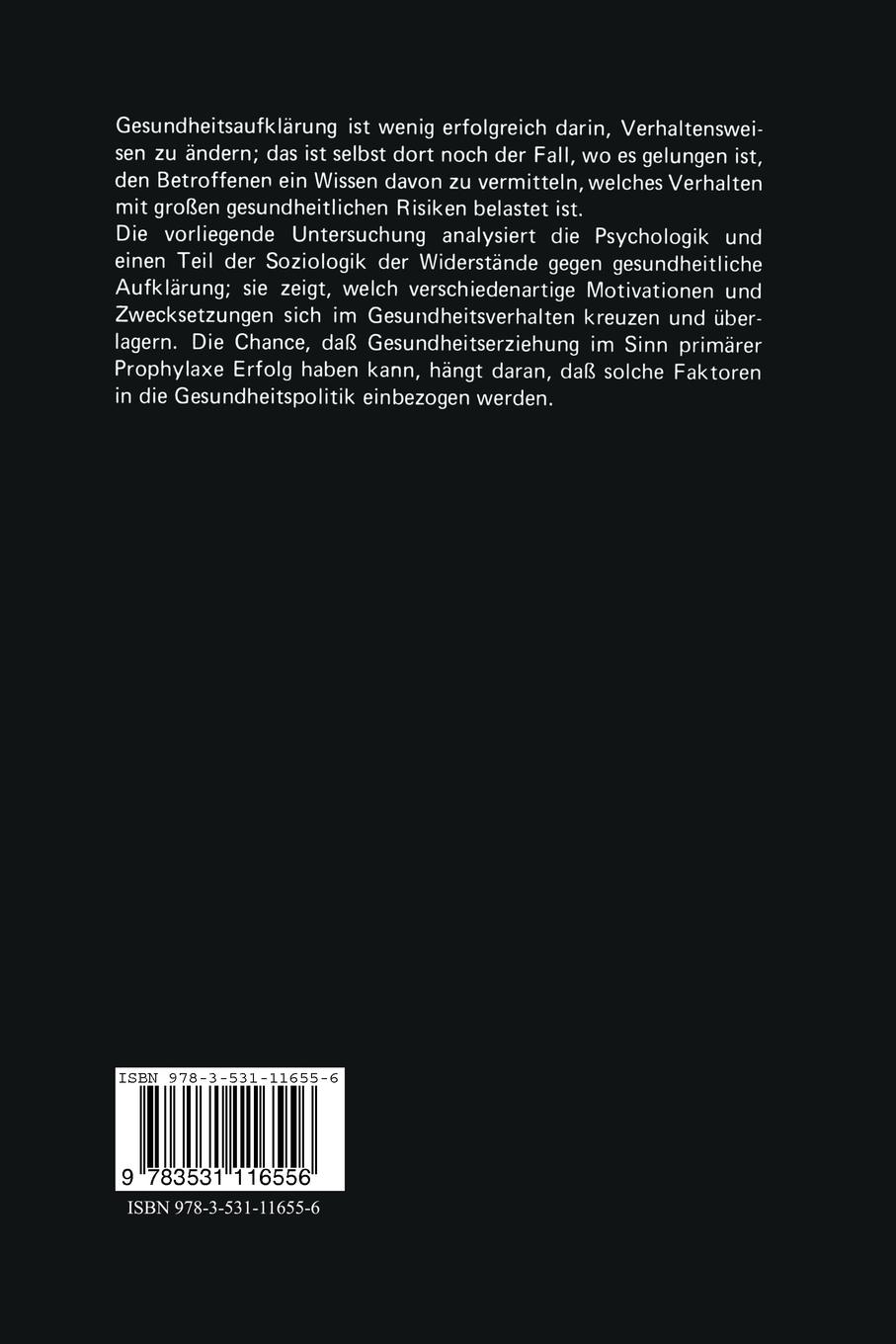 Rückseite: 9783531116556 | Gesundheitsverhalten und Krankheitsgewinn | Klaus Horn (u. a.) | Buch