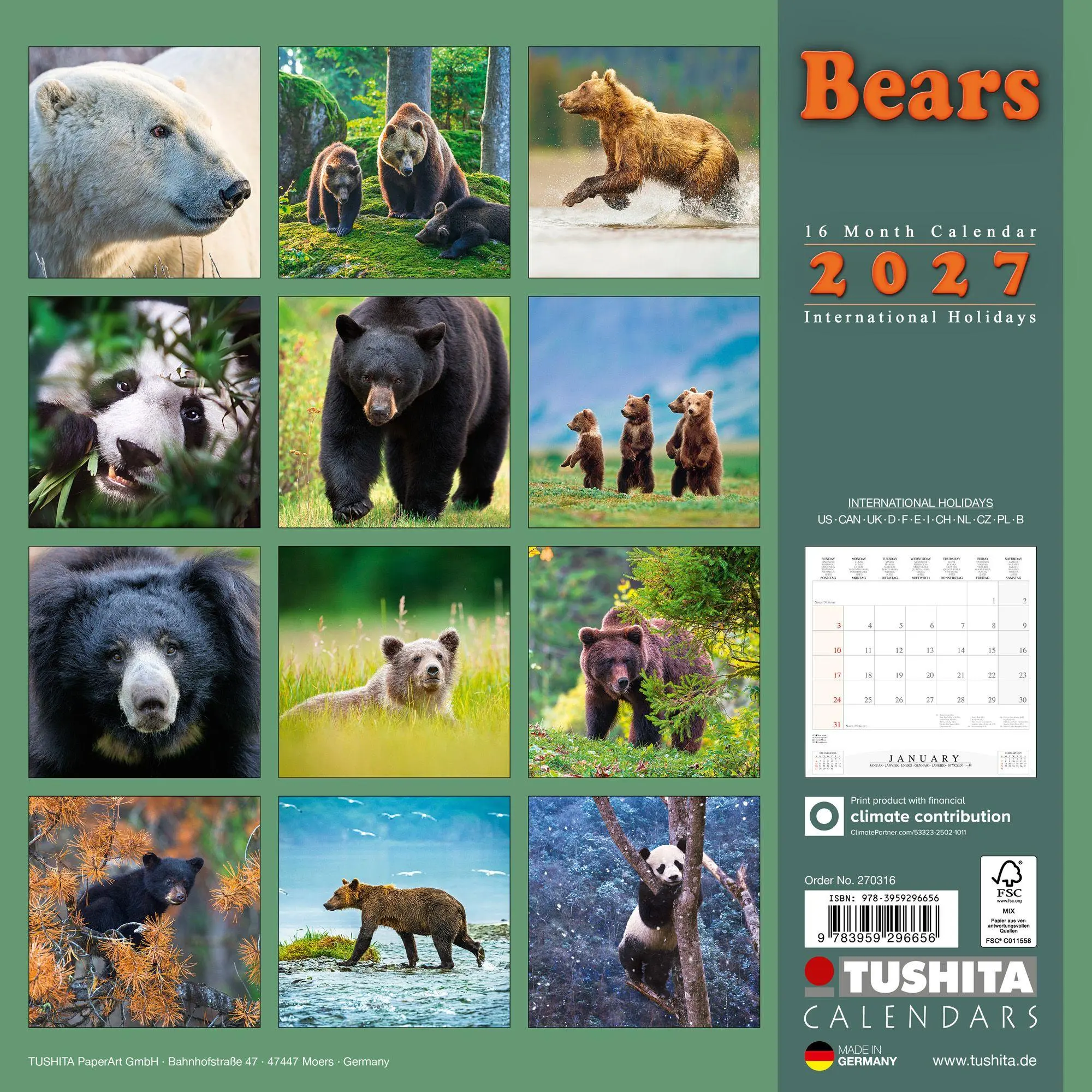 Rückseite: 9783959296656 | Bears 2027 | Kalender 2027 | Kalender | 28 S. | Englisch | 2027