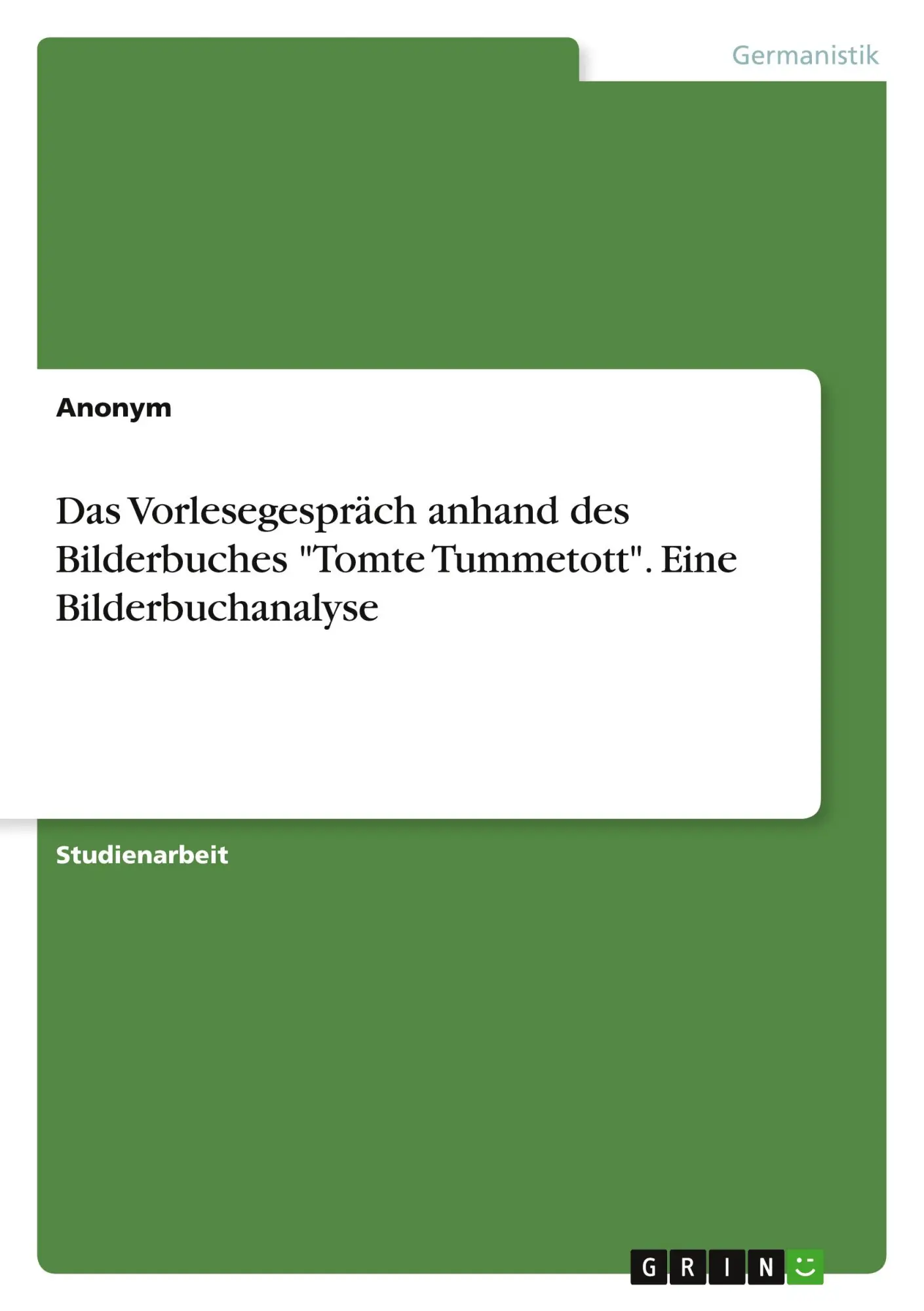 Cover: 9783389016756 | Das Vorlesegespräch anhand des Bilderbuches "Tomte Tummetott". Eine...
